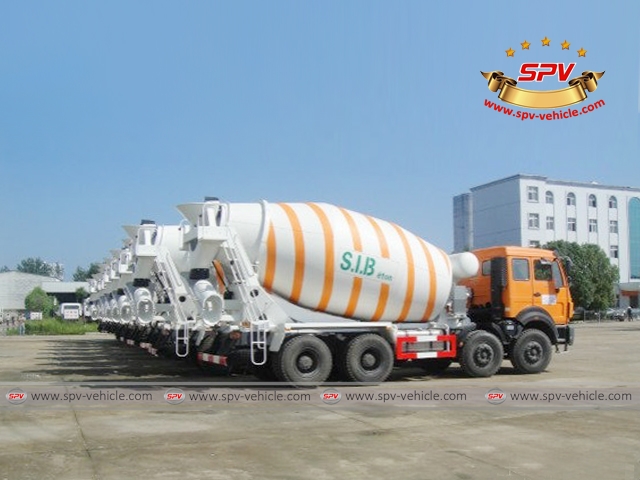 Right side view of 10 units of Beiben concrete mixer truck, shipped to Nigeria